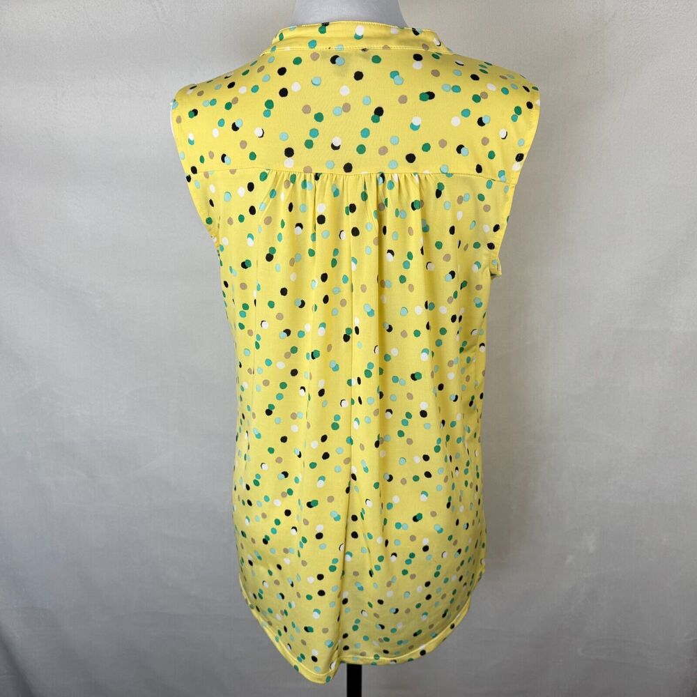 Ava & Grace Women Sz S Yellow Polka Dot Metal Button Henley Sleeveless - Picture 4 of 7